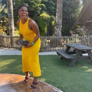 House of Harlow 1960 Vibrant Yellow 2 piece set midi skirt & crop top